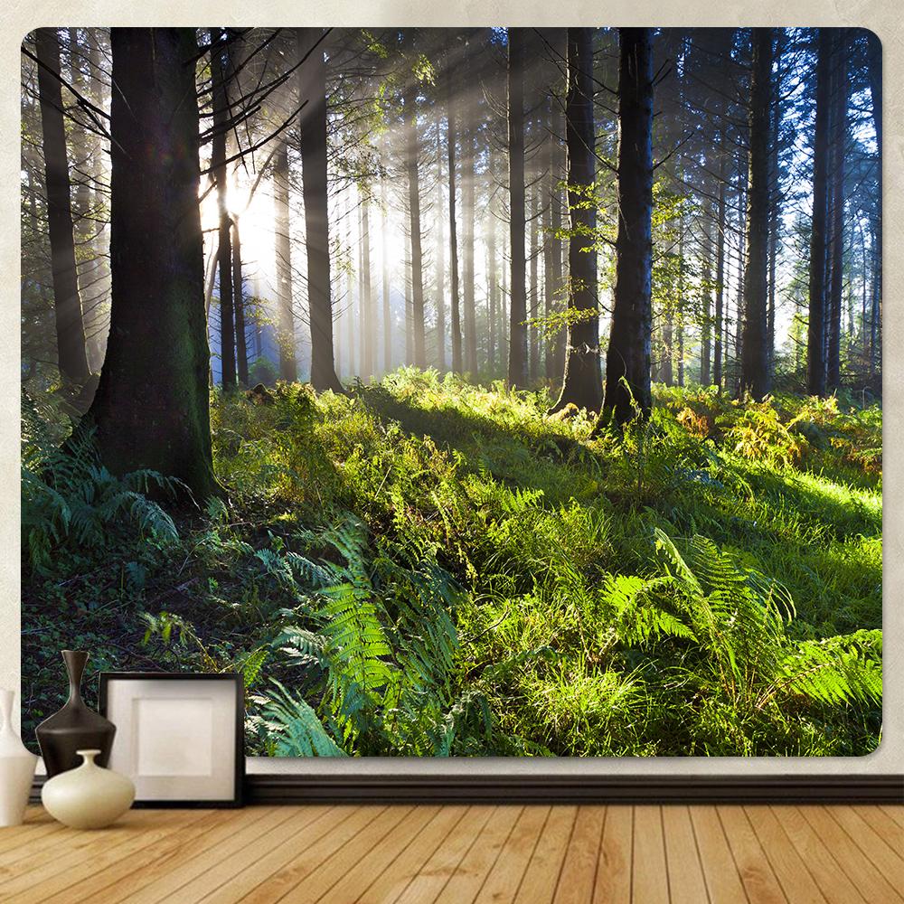 Forest Plants Leaves Psychedelic Scene Home Art Decor Tapestry Hippie Boho Yoga Mat Mandala Room Wall Hanging