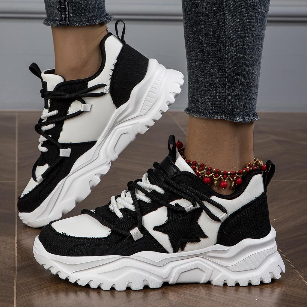 MCTIN Couples Chunky Sneakers Casual Lace Up Platform Shoes for Women Star Decor Men Sports Shoes