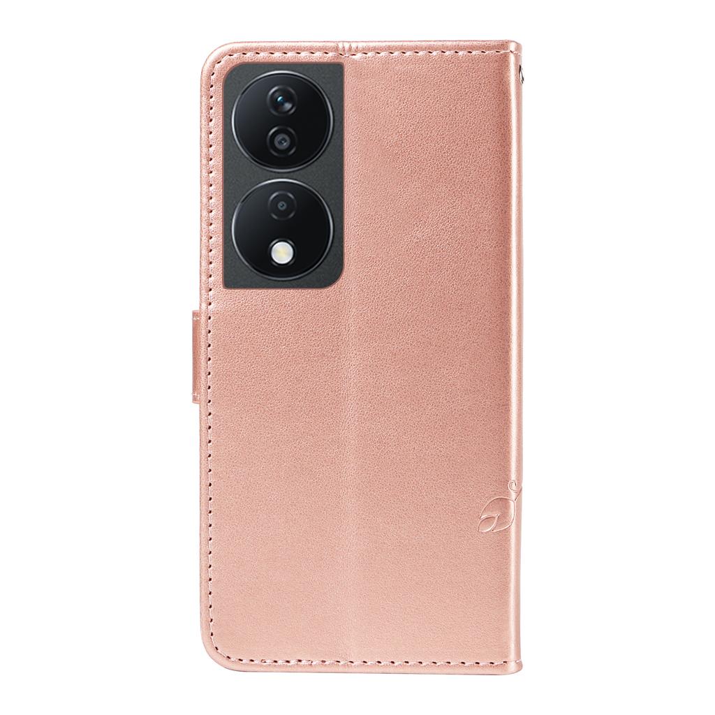 For Honor X7b 4G/90 Smart PU Leather Cases Flower Pattern Wallet Stand Phone Cover with Strap