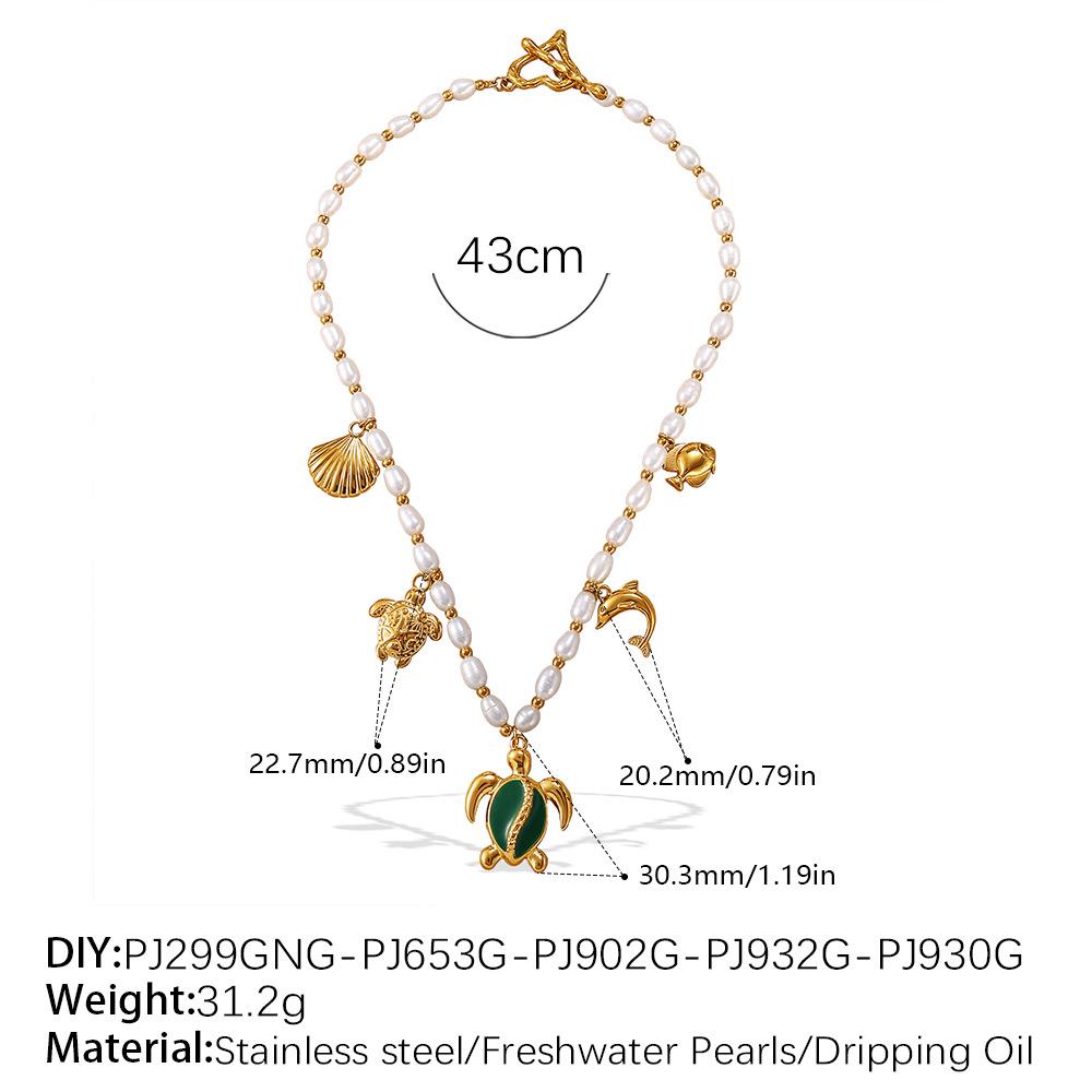 Elegant Pearl and Stainless Steel Beach-Style Necklace & Bracelet Set for Women