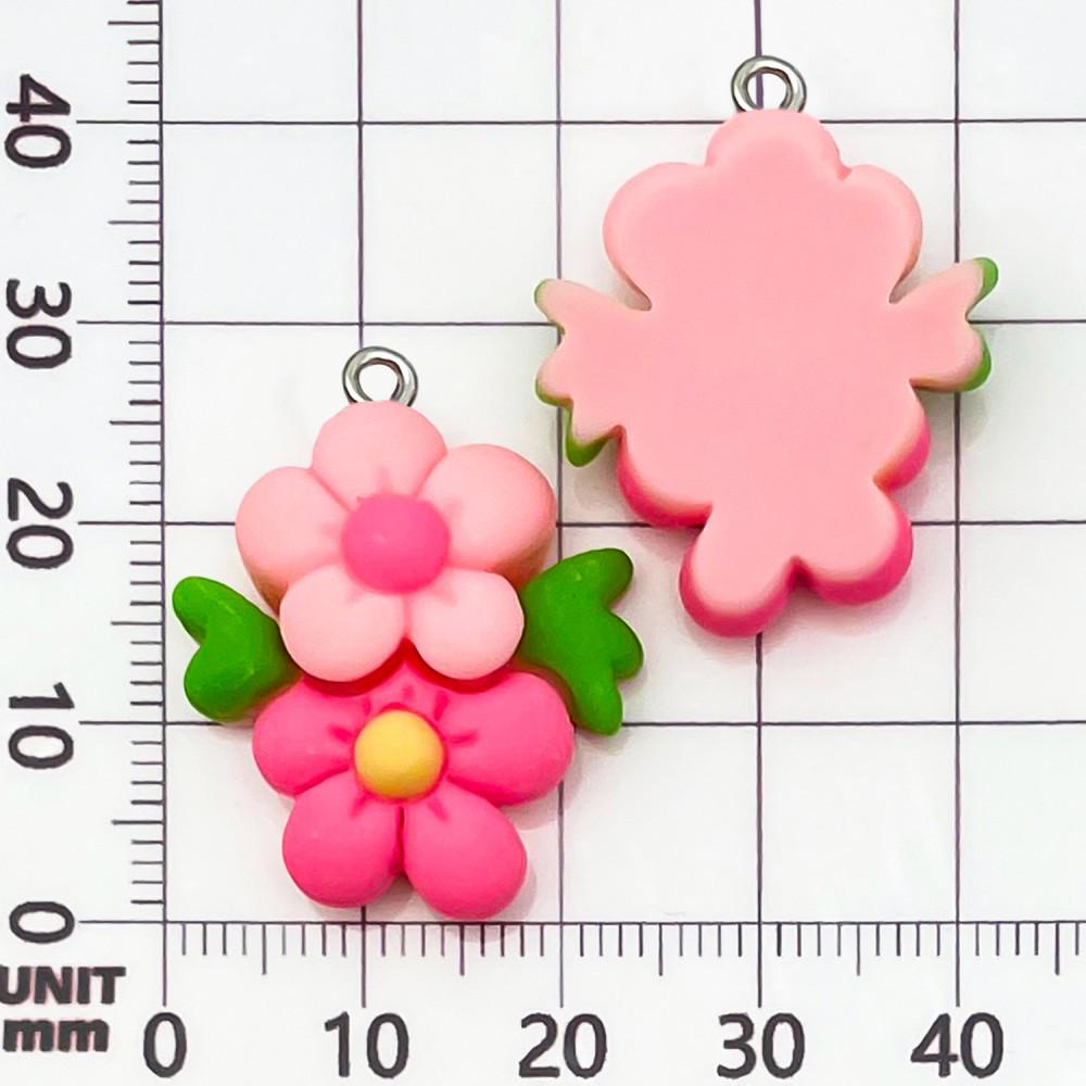 30-Piece Set: Pink Resin Sunflower & Rose Flower Pendants for DIY Jewelry