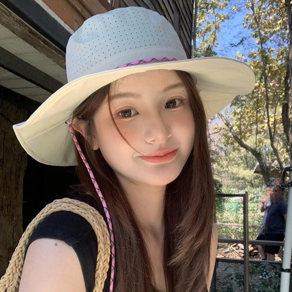 Dog Sun Protection Bucket Hat Cartoon Korean Style Sunscreen Fisherman Hat with Windproof Rope Polyester Folding Sun Cap Outdoor