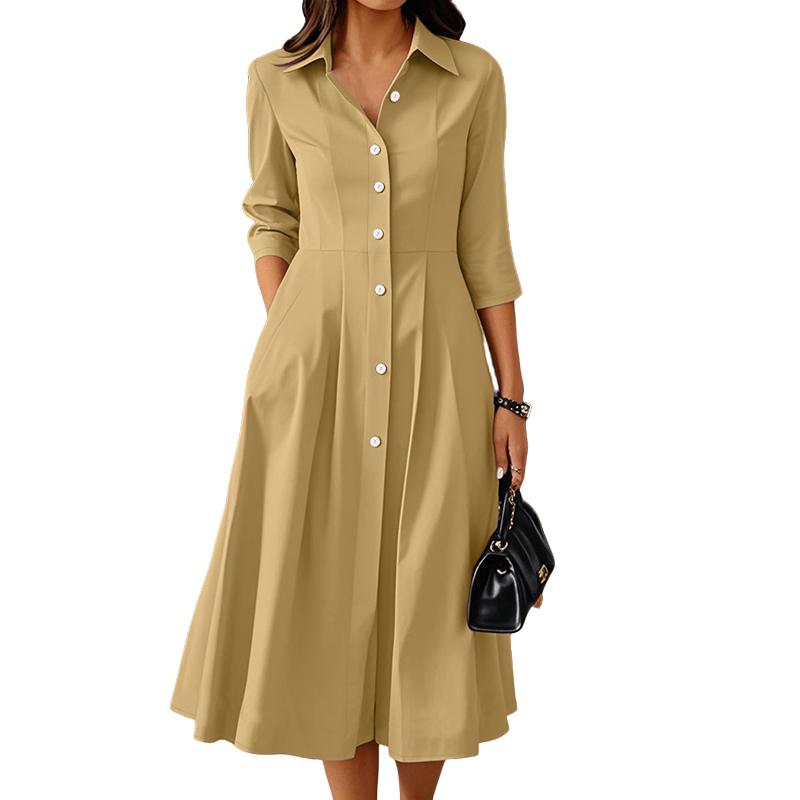 

ZANZEA Женское повседневное миди-платье свободного кроя с отложным воротником и рукавами 3/4 5XL