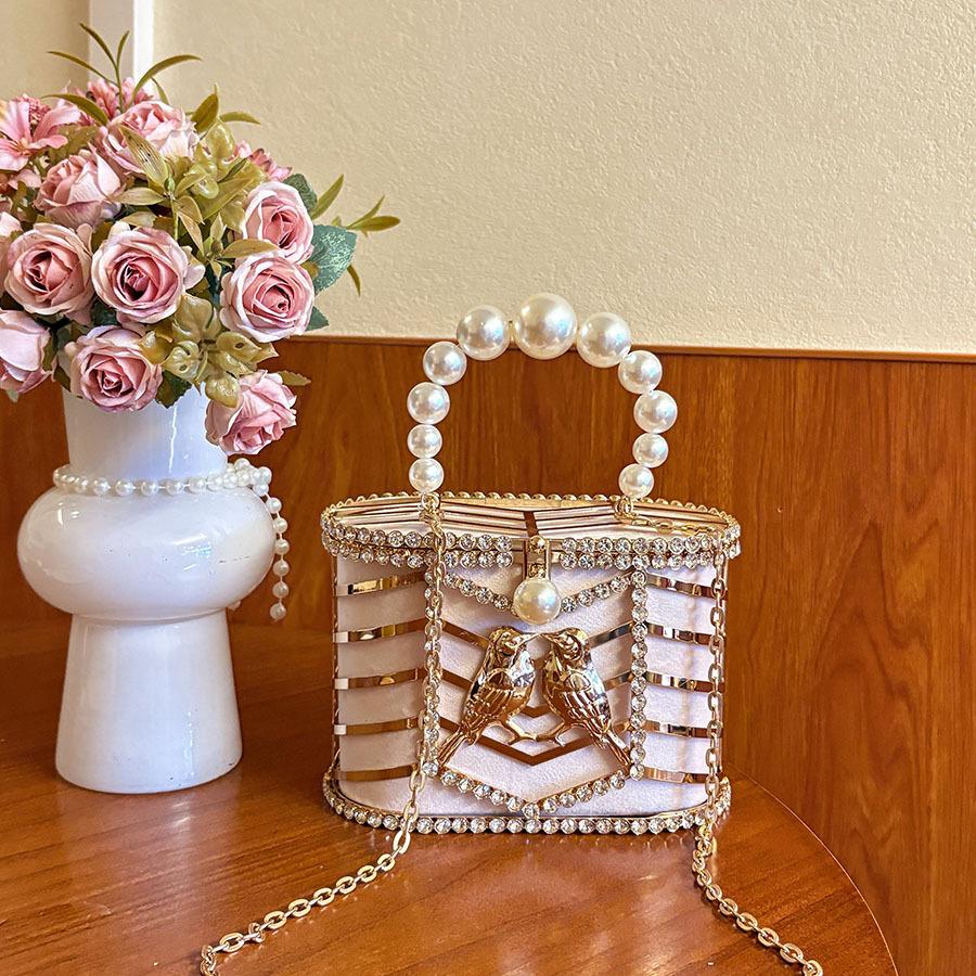 

Fashion and simple, mid-life creative bird bucket bag, bird cage bag, hollow versatile pearl handbag, crossbody bag