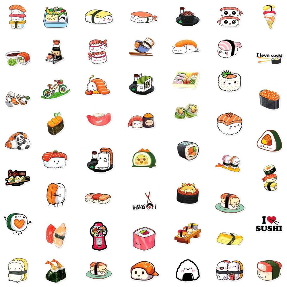 50 Sheets Cute Cartoon Sushi Decorative Stickers Laptop Kpop Toploader Photocard Sticker Book Gift School Stationery