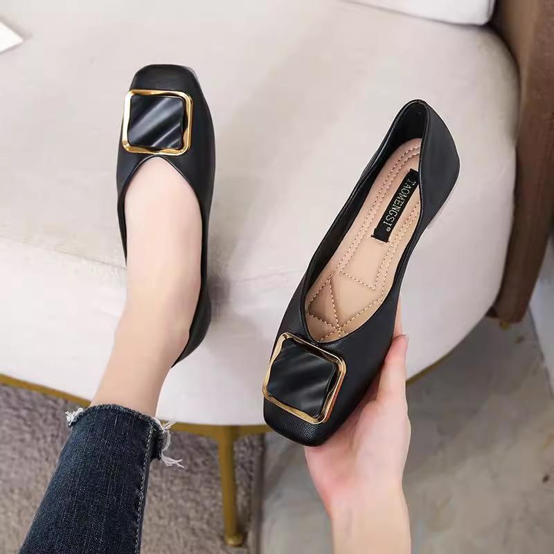 

Single shoes female summer 2025 new fairy wind gentle evening soft-soled flat shoes shallow mouth versatile Doudou shoes 35 чёрный