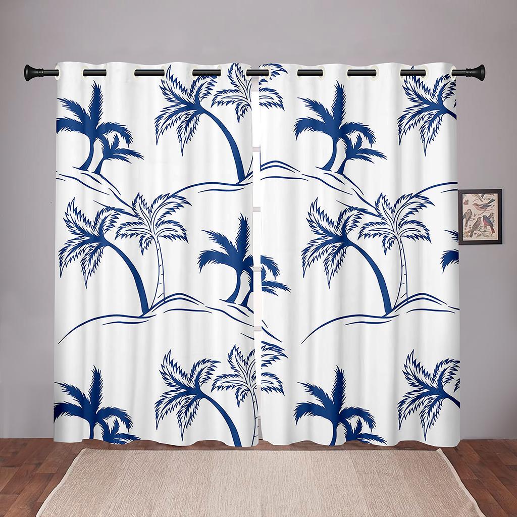 Kokospalmenpflanze Bunte Verdunklungsvorhänge für Kinder Kinderzimmer Wohnzimmer Schlafzimmer Badezimmer Küche Tür 2 Stück Haken
