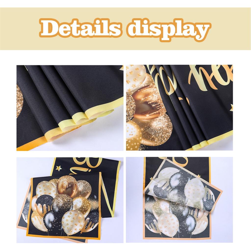 Happy Birthday Table Runner Birthday Party Decorations Black Gold Balloon Print Table Cover for Kids Adults Bithday Table Decor
