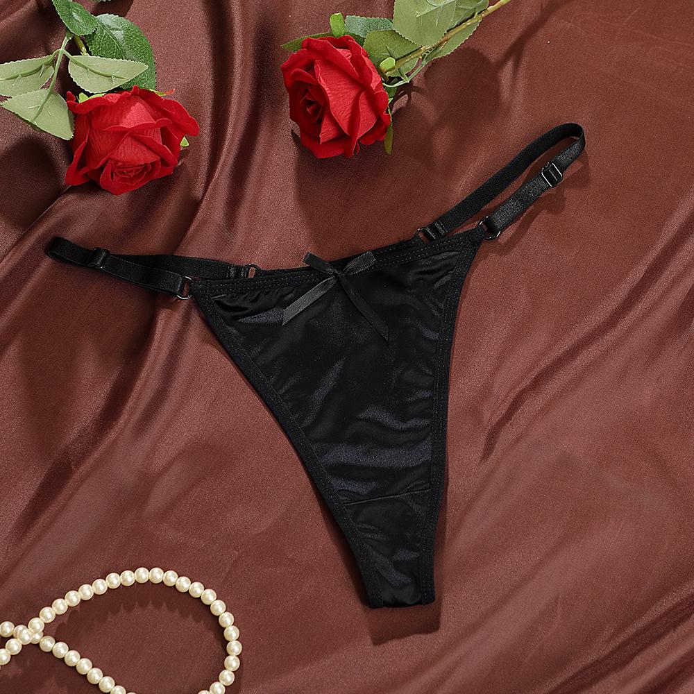 Luxuriöser Satin String mit verstellbarem Riemen: Hüftniedrig, Pfirsichhüften, mit Schleife verzierte Damen-T-Pants