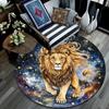 Lion Waves Stars Round Area Rug,Carpet Rug for Living Room Bedroom Sofa Playroom Decor,Non-slip Floor Mat