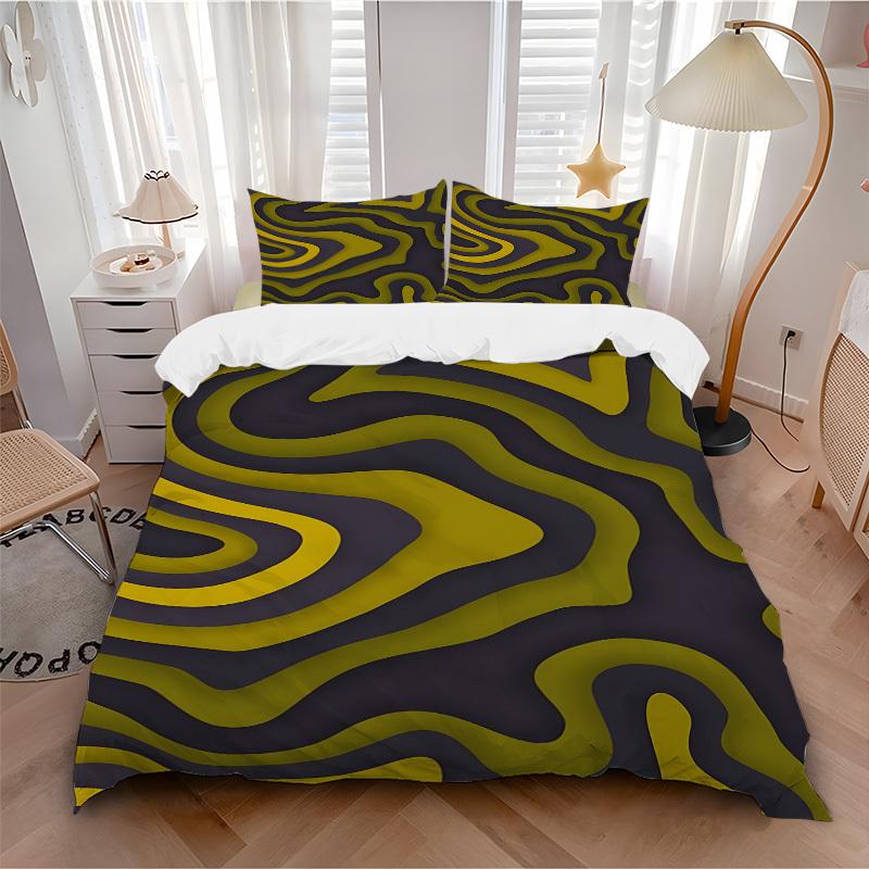 3Pcs Abstract Wave Pattern Printed Bedding Set, Breathable And Soft, Machine Washable, Christmas Gift, Suitable for Bedroom Decoration, 15198
