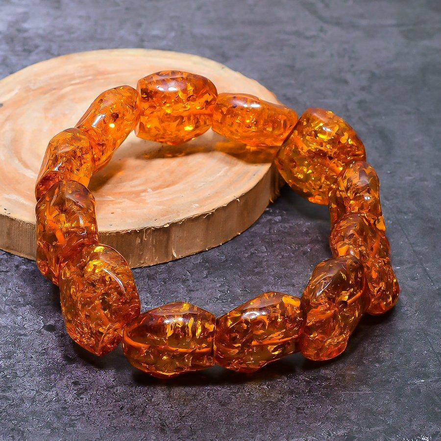 Naturlig bärnstensädelsten Handgjort Armband Justerbart ETC-9777
