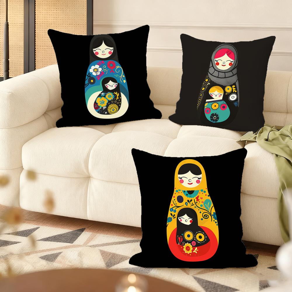 Matryoshka Doll Russia Art Cushion Cover Soft Short Plush Pillow Cover Smooth Cozy Texture Aesthetic Cushion Case Home Decor