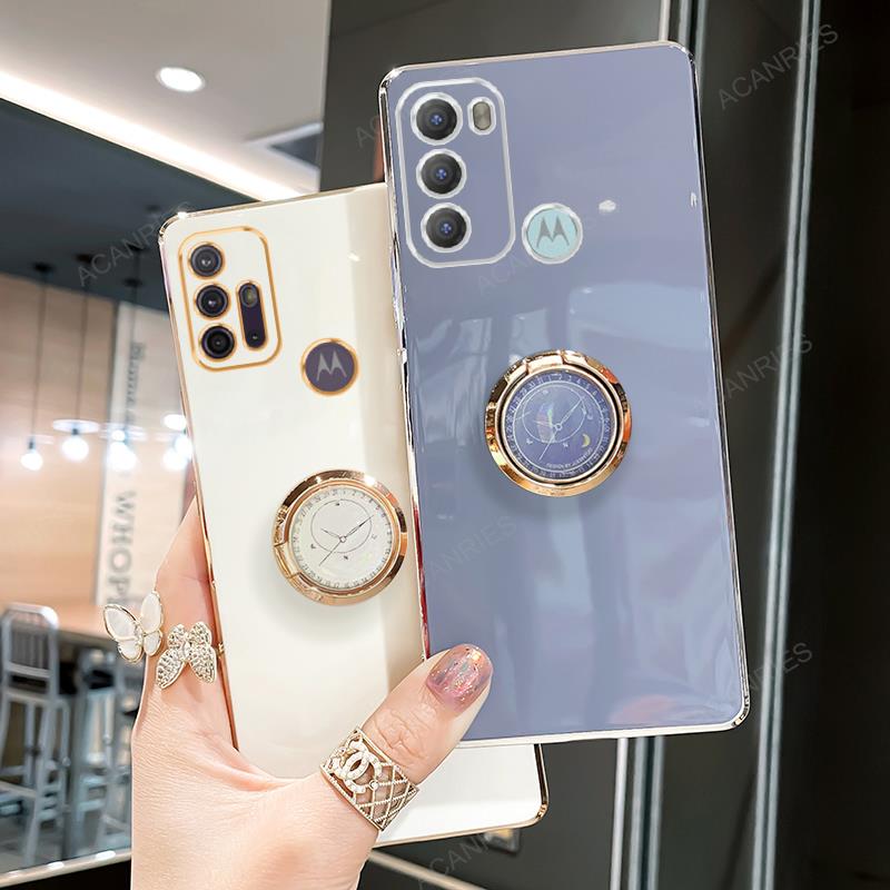 Plating Ring Holder Case For Motorola Moto G60 G30 G20 G10 G50 5G G22 G32 G52 G13 G23 G53 G73 Stand Silicone Cover