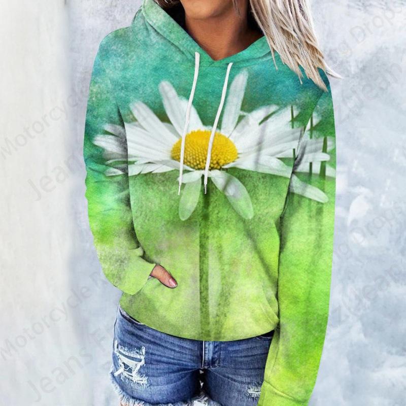 Floral Daisy 3d Print Hoodie Women Fashion Oversized Hoodies Women Sweats Coat Hooded Sweats Pullover Women's Clothing Flower