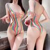 Colorful Stripes Women Transparent Lace Bodysuit Sexy Lingerie Sleepwear Lace Floral See-through Teddies Catsuit Erotic Adult Female Sex Game Costume