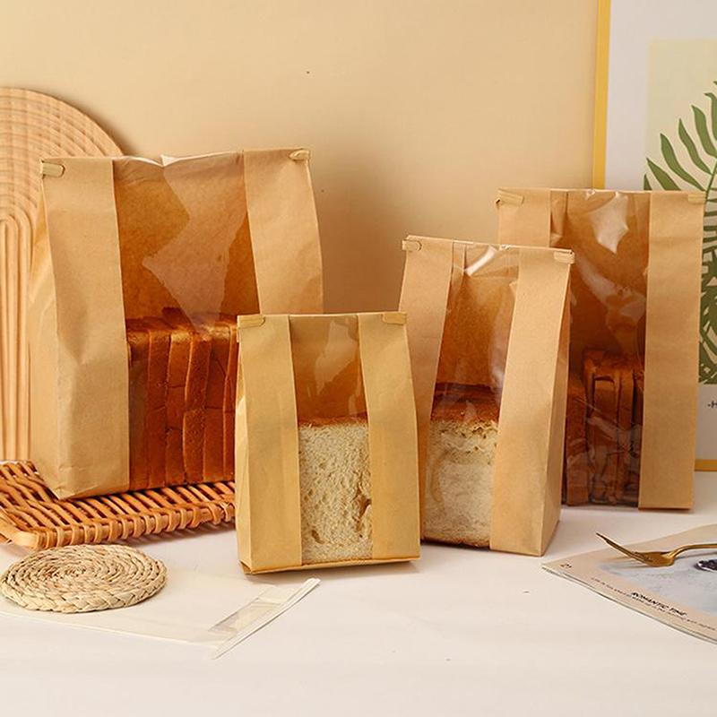 New 10 PCS Iron Wire Kraft Paper Window Toast Bread Cookies Packaging Bag Baking Biscuit Oil Proof Slice Cake Storage Pouches