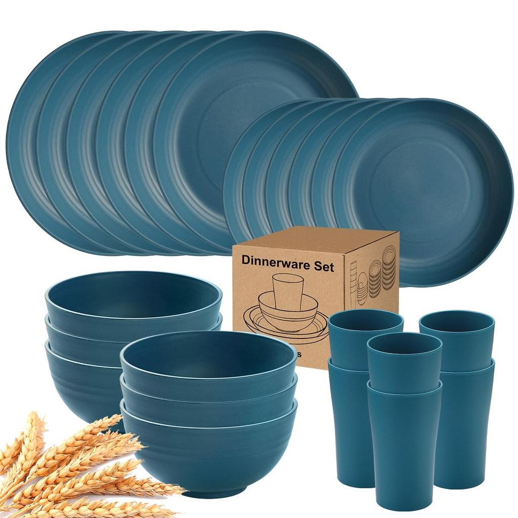 Eco-Friendly Wheat Straw 24-Piece Dinnerware Set: Plates, Bowls, Cups & Cutlery