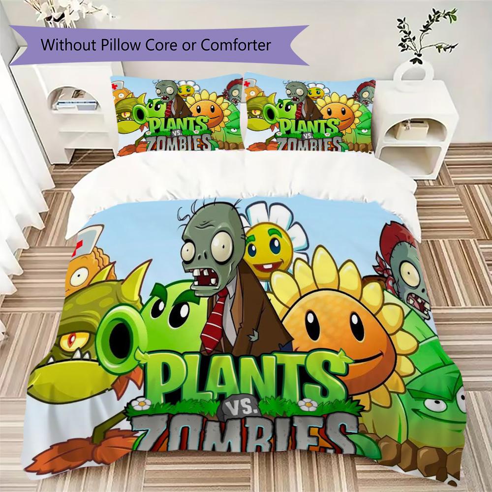 Plants Vs. Zombies Pattern Pattern Bedding,Quilt Set Quilt Cover Pillowcase Home Birthday Gift (1*duvet Cover+2*pillowcase,without core)XSJT0917559