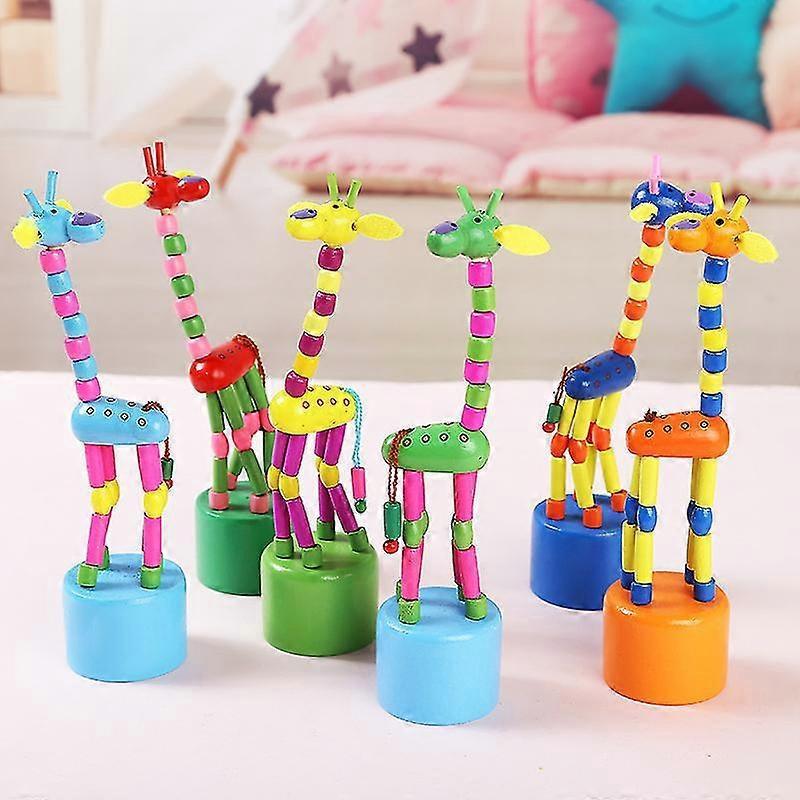 12pcs Wood Animal Giraffe Figurine Push Up Toy Dancing Animal Finger Puppet