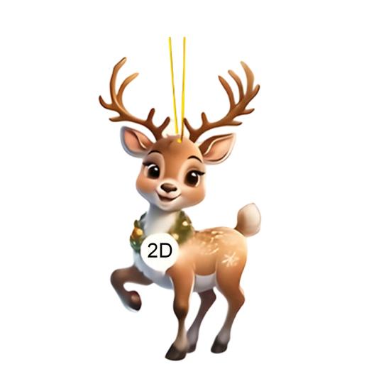 

2D Плоский Олень Автомобильный Шарм для Зеркала Заднего Вида Акриловый Мультяшный Лось Рождественская Елка Подвесное Украшение Автоаксессуары для Окна Стены I