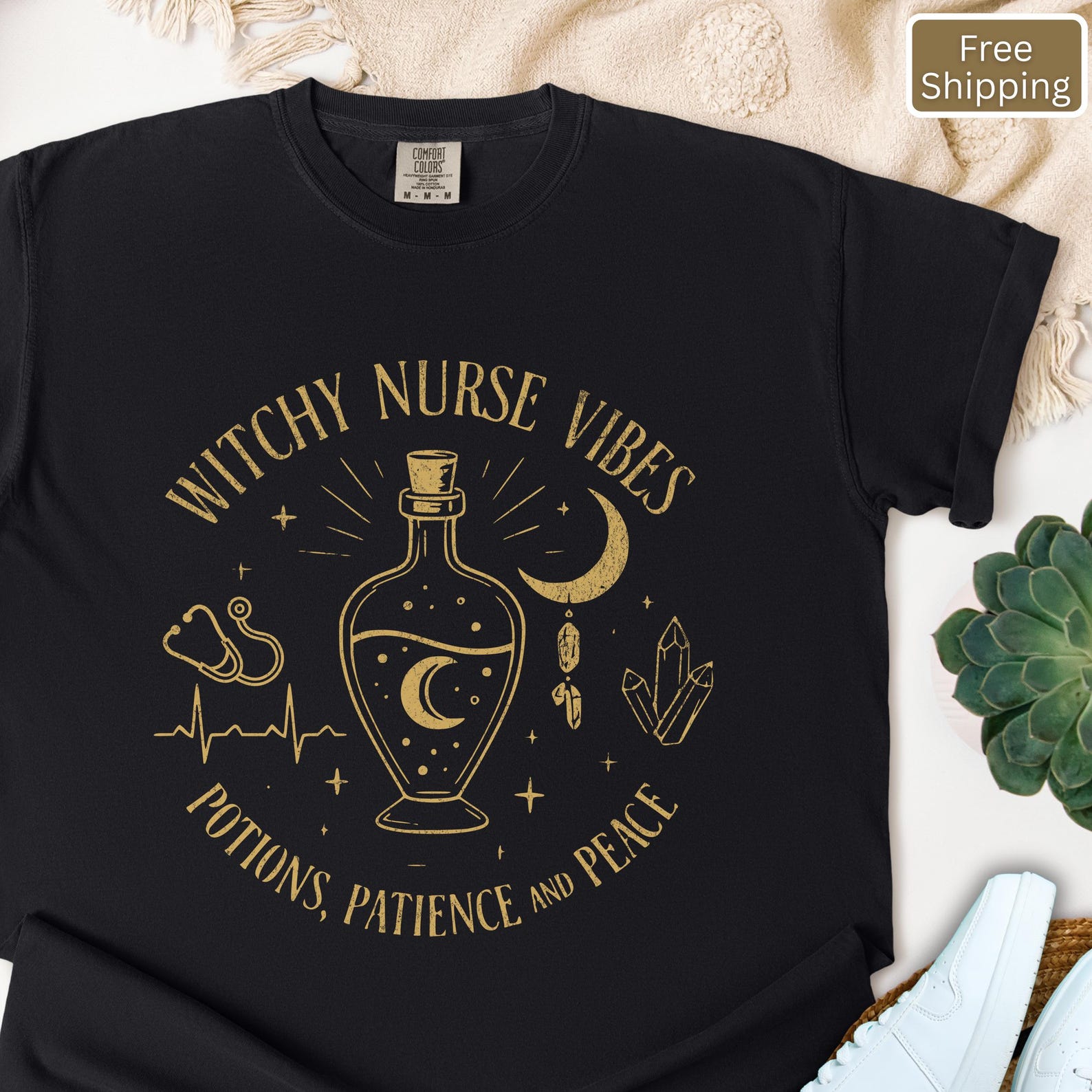 Witchy Nurse Shirt: Potions, Moon & Crystals Graphic Tee 2XL
