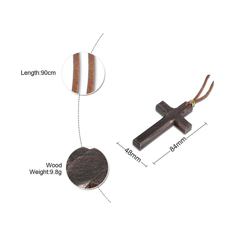 Wooden Cross Necklace On Leather Cord For Men Pendant In Black Brown Tone Jesus Christ Lord Prayer Jewelry
