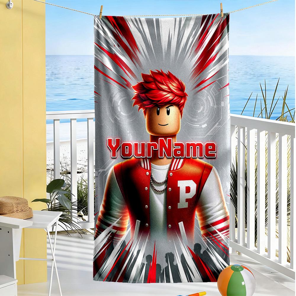 Roblox Customizable Name Beach Towel Super Soft & Absorbent Ideal for Travel Outdoor Swim Pool Yoga Surf Camping Hiking Gym Gift Holiday
