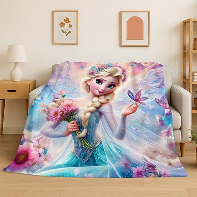 Cartoon Frozen Elsa Anna Princess Girl Flannel Blanket Soft Warm Throw Blanket for Bedroom Living Room Bed Travel Picnic Kid
