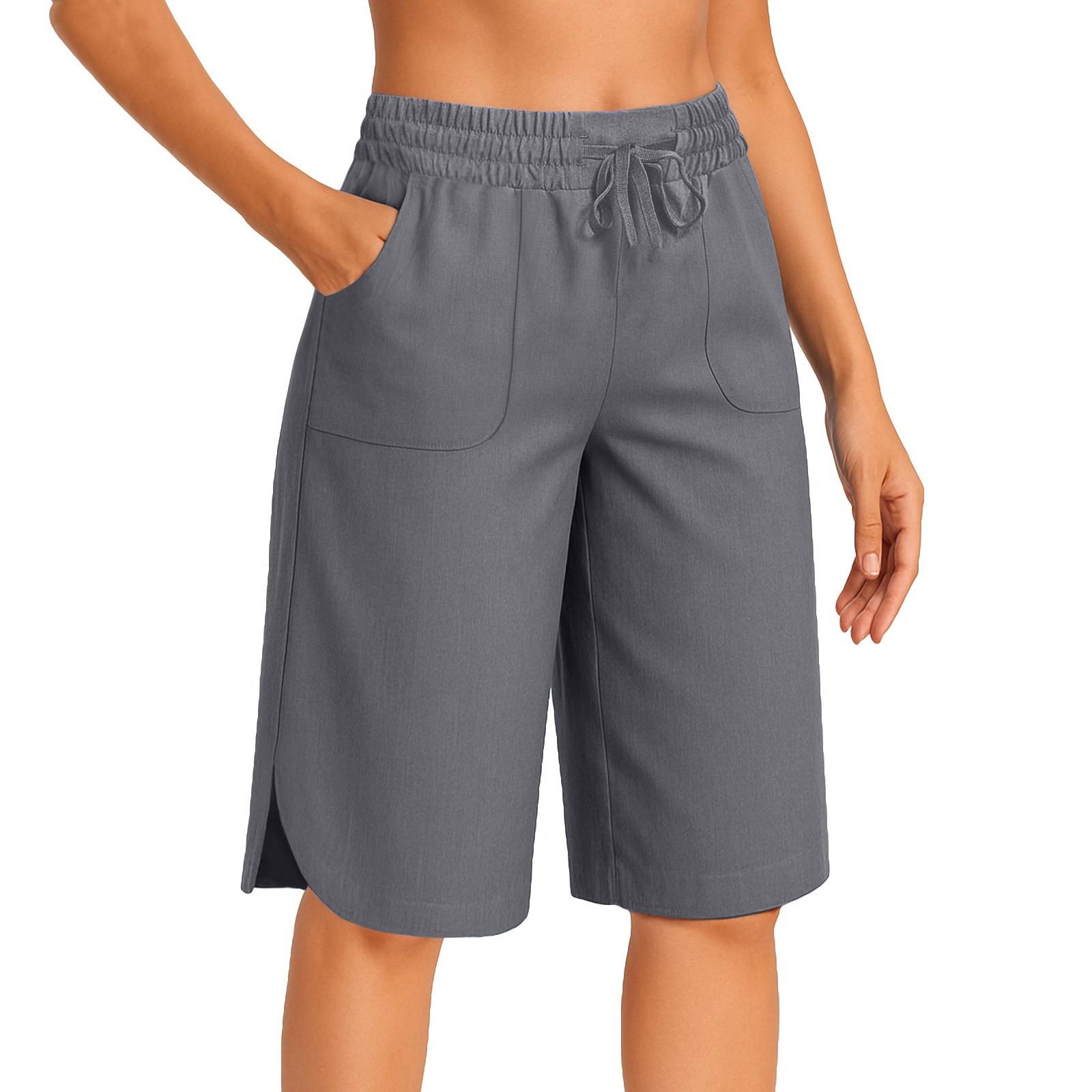 

Женские летние брюки-кюлоты - однотонные повседневные шорты из хлопчатобумажной ткани с эластичной резинкой на талии XL