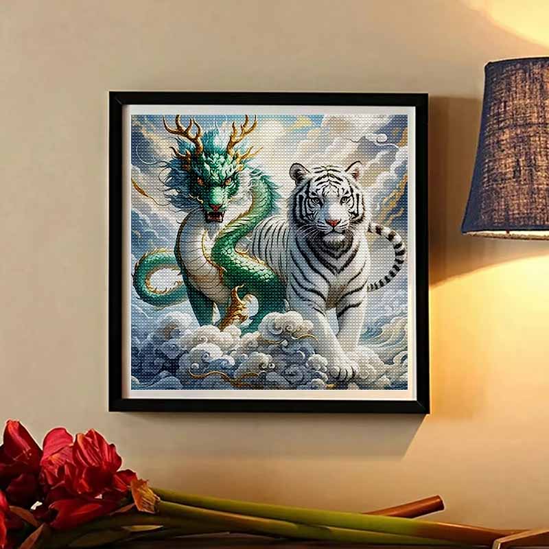 New Arrival 5D DIY Full Circle Diamond Painting "Dragon and Tiger Picture" Embroidery Cross Stitch Home Decor Gift