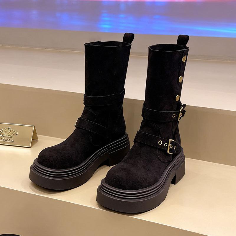 Fashion Two-wear Locomotive Martin Boots for Children, Autumn and Winter New Thick-soled Heightening Small Short Boots for Women