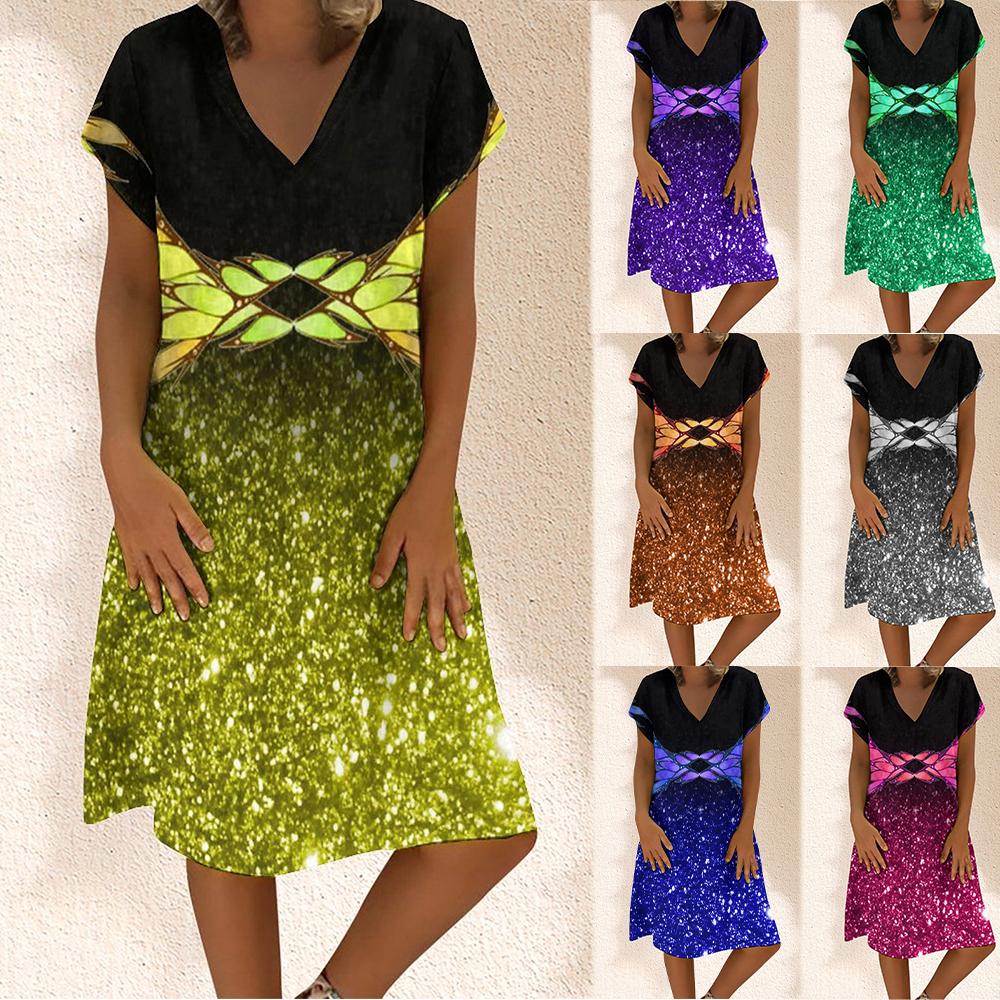 

Летнее женское платье для женщин, роскошное праздничное платье 2023 с блестящим принтом и принтом бабочки, 8 цветов