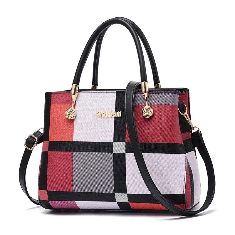 Classic Checkered Pattern Shoulder Bag  Elegant Textured Bag  Large Capacity  Block Color