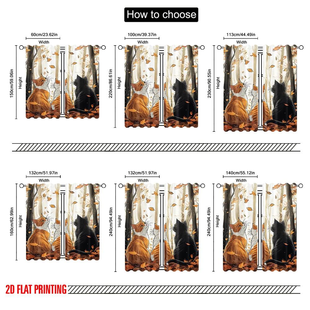Plane Printing Popular Curtain Panels Autumn Cat Trio Versatile Durable Polyester Without Rod Gifts Perfect Curtains Set Of 2 Made