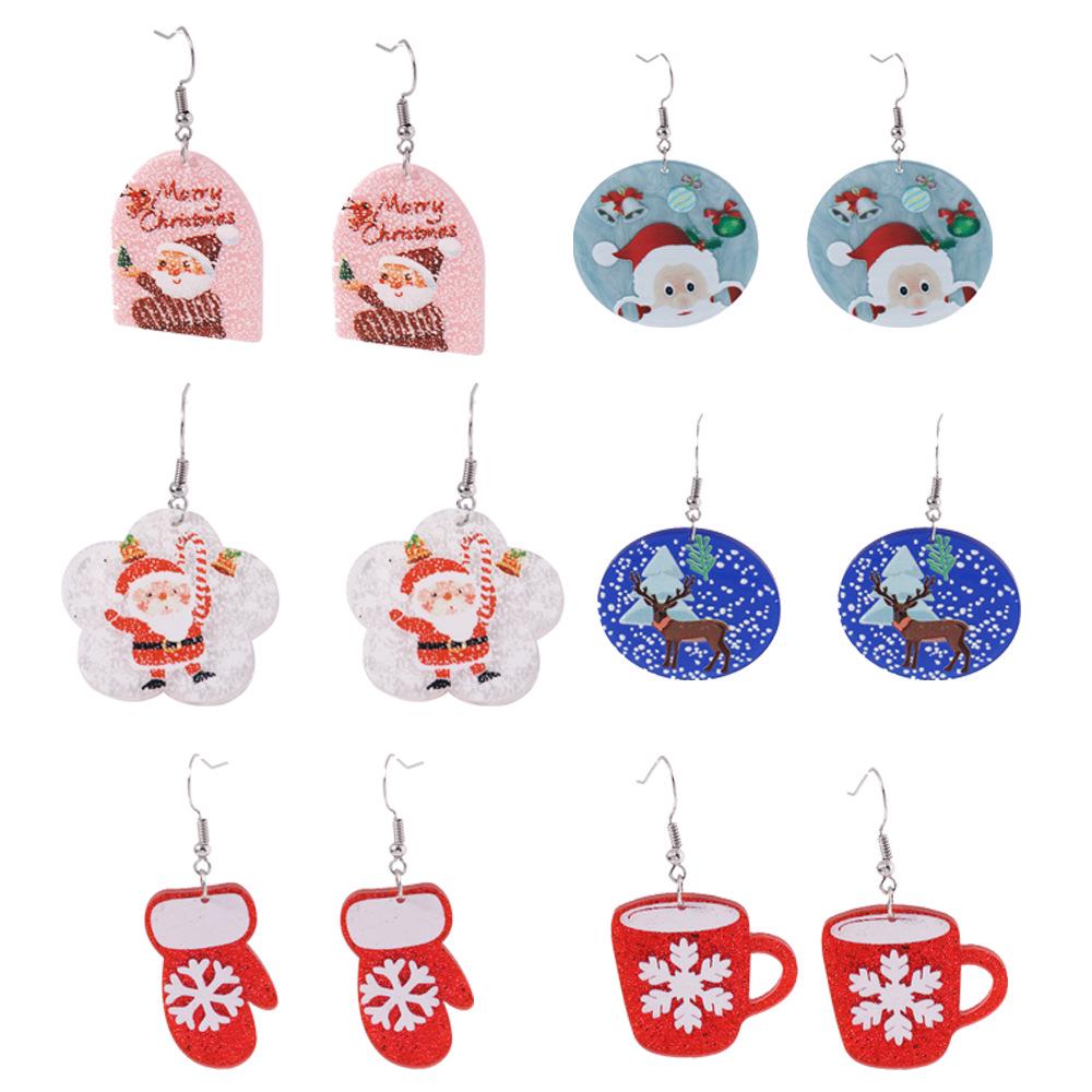 European-American Christmas Reindeer & Santa Claus Cup Dangle Earrings with Personality Trend