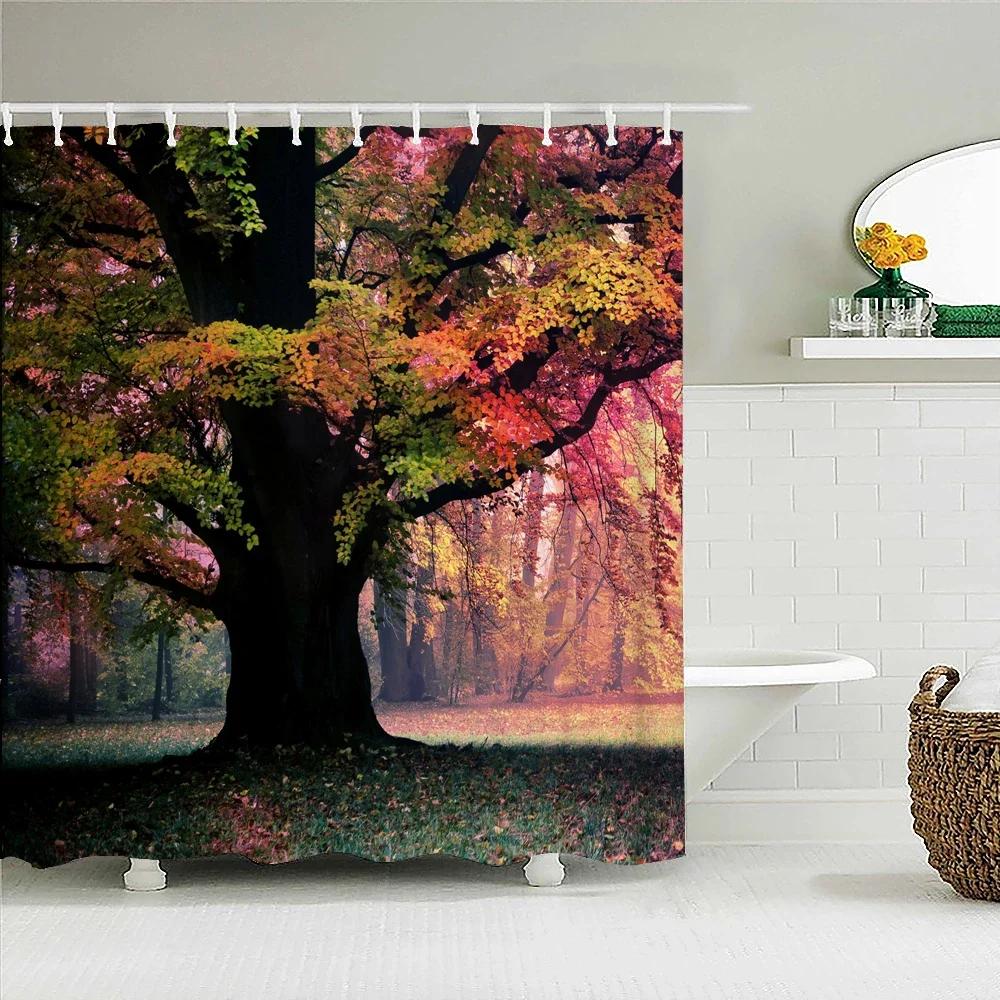 Shower Curtain Various Autumn Dusk Forest Scenery 3D Printing Shower Curtains Polyester Waterproof Home Decor Curtain