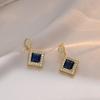 Elegant Ethnic Gold and Blue Zircon Rhombus Stud Earrings - Fashionable, Retro, Smooth Texture, Versatile Gift for Mom