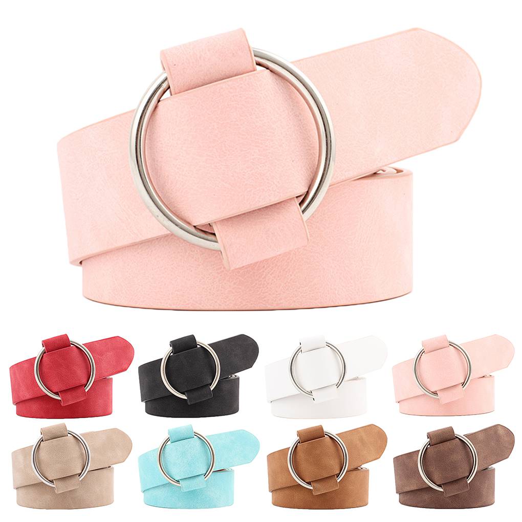 New High quality ladies fashion needle-free metal round buckle belt jeans