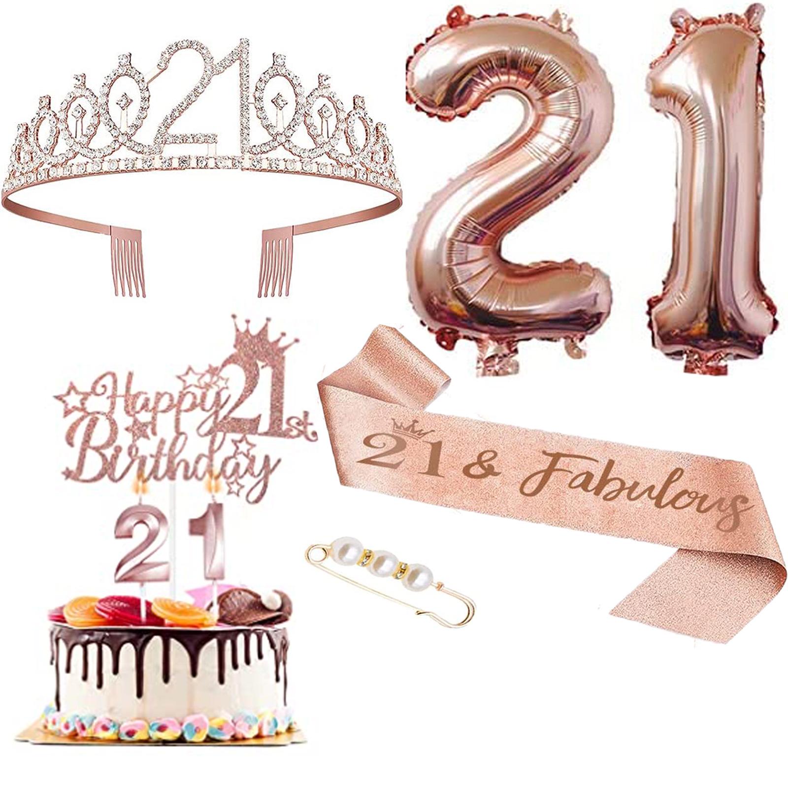 

Rose Gold Digital Birthday Crown Cake Topper Set for 21st, 30th, 40th Birthdays.