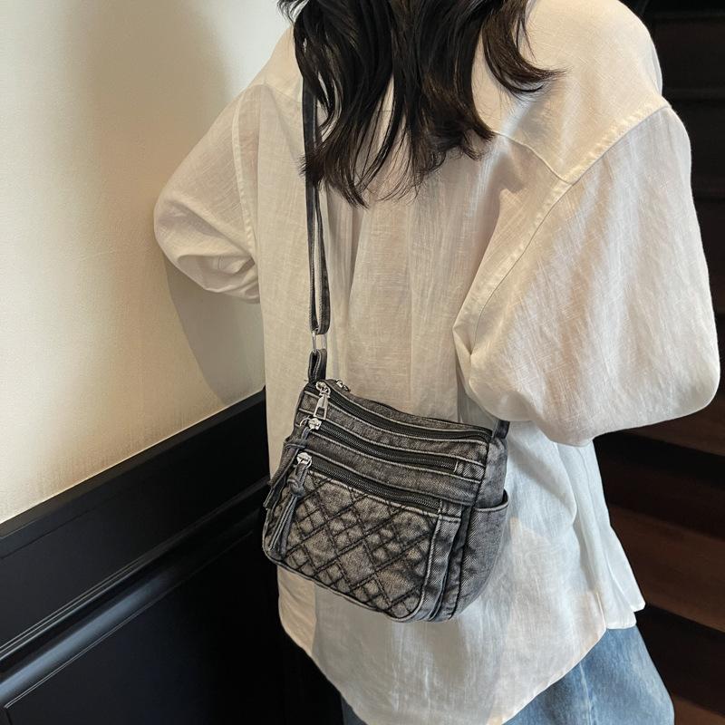 2025 Summer New Lazy Denim Multi-layer Small Square Bag New Women's One-Shoulder Crossbody Bag Fashionable and Casual