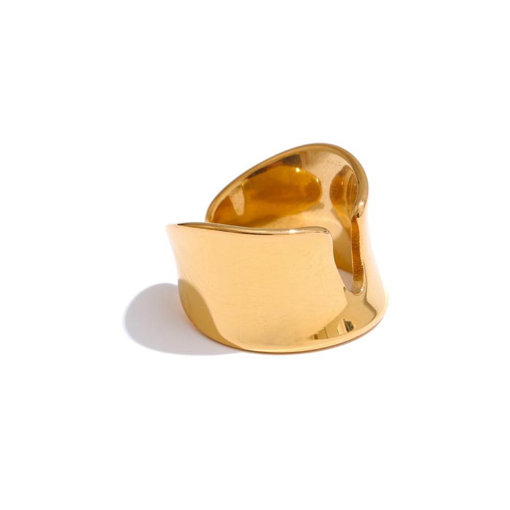 Yhpup Minimalist Stainless Steel Metal Cast Polished Open Personalized Ring Geometric Texture Golden Unusual Jewelry New 6