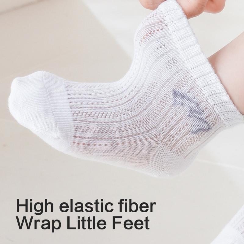1 Pair Breathable Mesh School Socks for Girls Elastic Cartoon Pattern Hosiery Soft Fabric Solid Color Ankle Socks