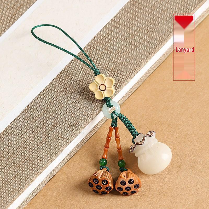 

Lotus Money Bag Phone Chain & Bodhi Pendant Keychain - Peach Wood, Unisex