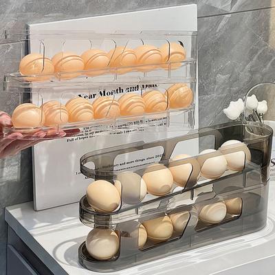 Yousheng 1/2/3 Stück Kühlschrank Eierhalter Große Kapazität Mehrschichtiges Transparentes Design Stapelbar Automatischer Rollender Eierspender