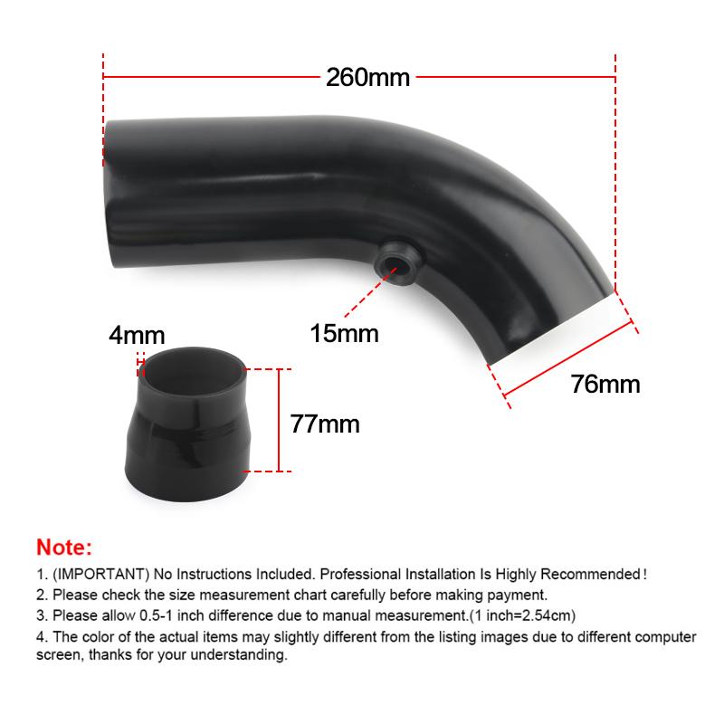 Universal Alumimum 3'' 75mm Car Cold Air Intake System Turbo Induction Pipe Tube Silver Black Red Color
