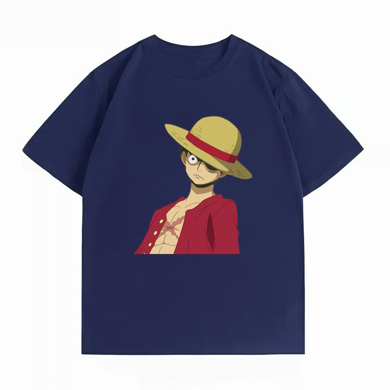 Bandai One Piece Monkey D Luffy Side Face Print Tshirt Casual Short Sleeve Cotton Anime Streetwear Unisexs Tshirt