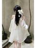 Women's Off-Shoulder Halter Neck White A-Line Dress - Autumn 2025 Fashion
