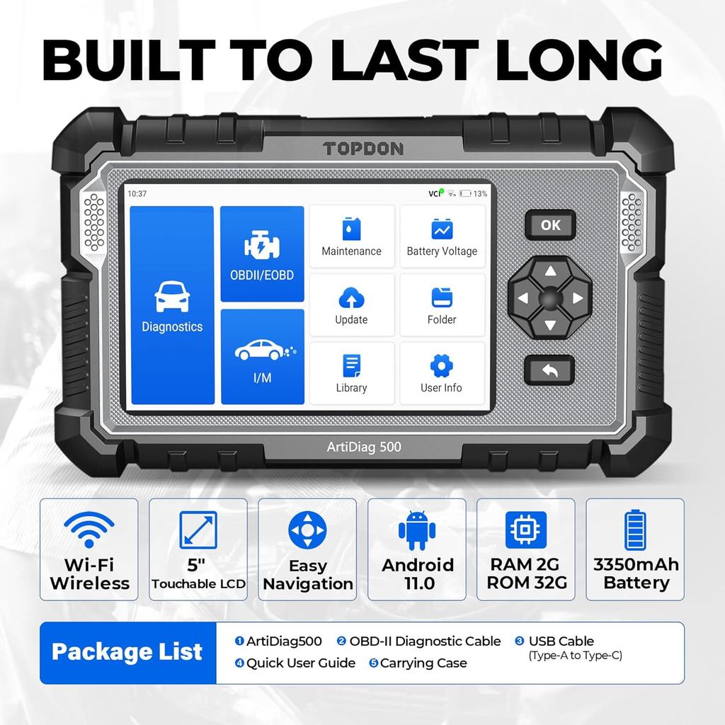 TOPDON ArtiDiag500 Diagnostic 4 Sisteme 6 Funcții de Resetare Scanner OBD2 Resetare SAS/TPMS/BMS/EPB Instrument de diagnosticare auto Actualizare gratuită