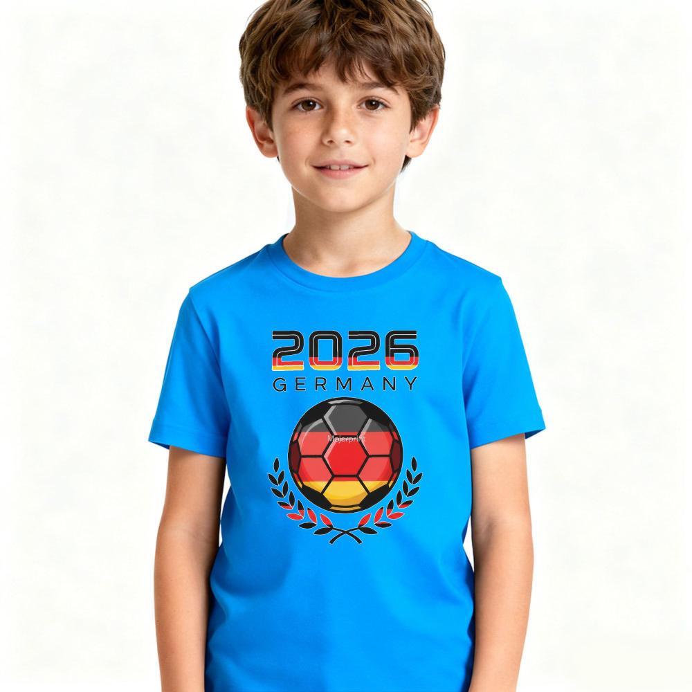 2026 Germany Soccer Graphic Tee Kids Polyester Short Sleeve Soccer Fan Boys and Girls Top Soccer Party Supplies Casual Daily Outfit